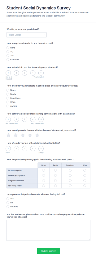 Student Social Dynamics Survey Form Template