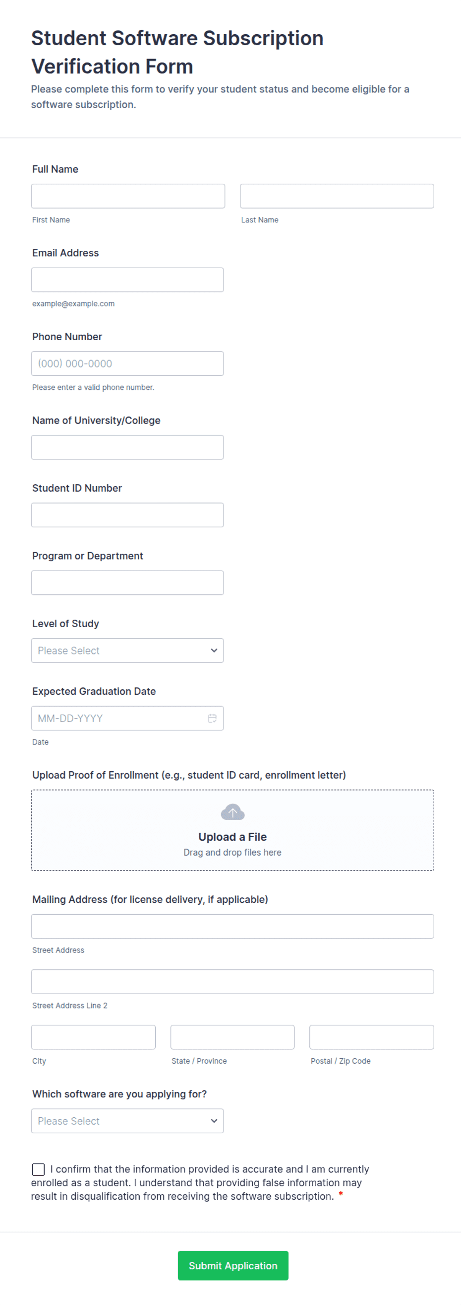 Student Software Subscription Verification Form Template | Jotform