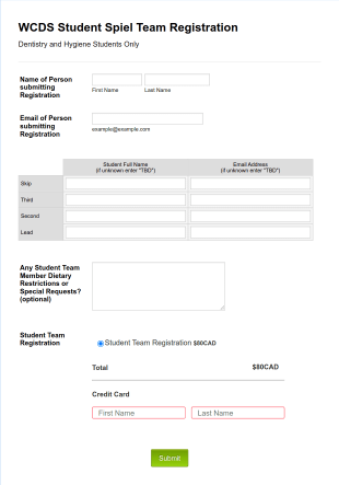 Student Spiel Registration Form Template