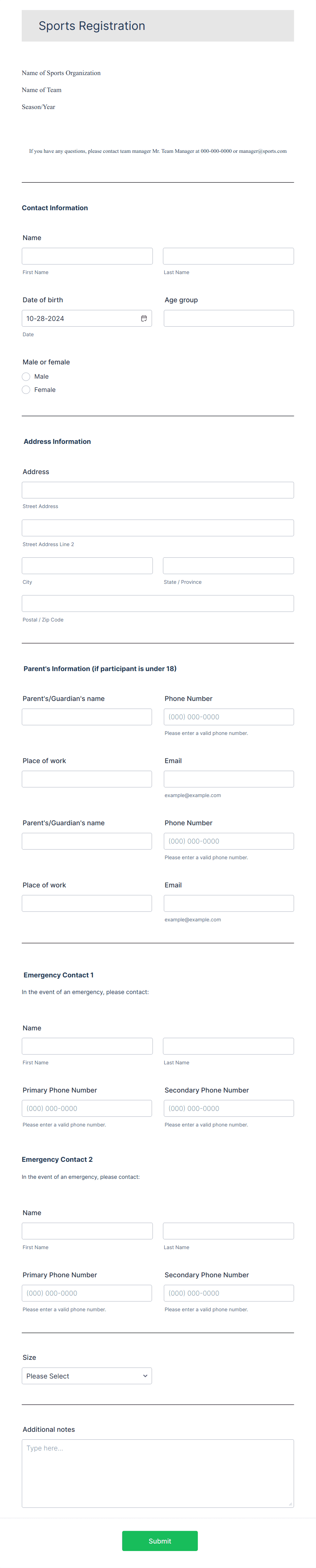 Student Sports Registration Form Template | Jotform