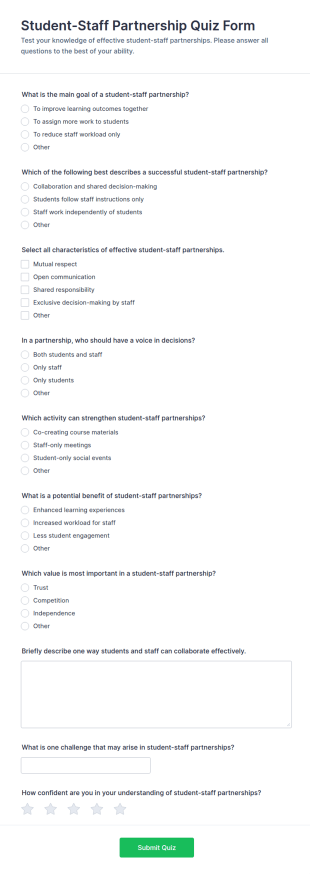 Student Staff Partnership Quiz Form Template