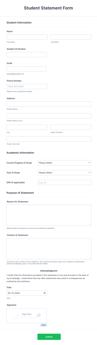 Student Statement Form Template