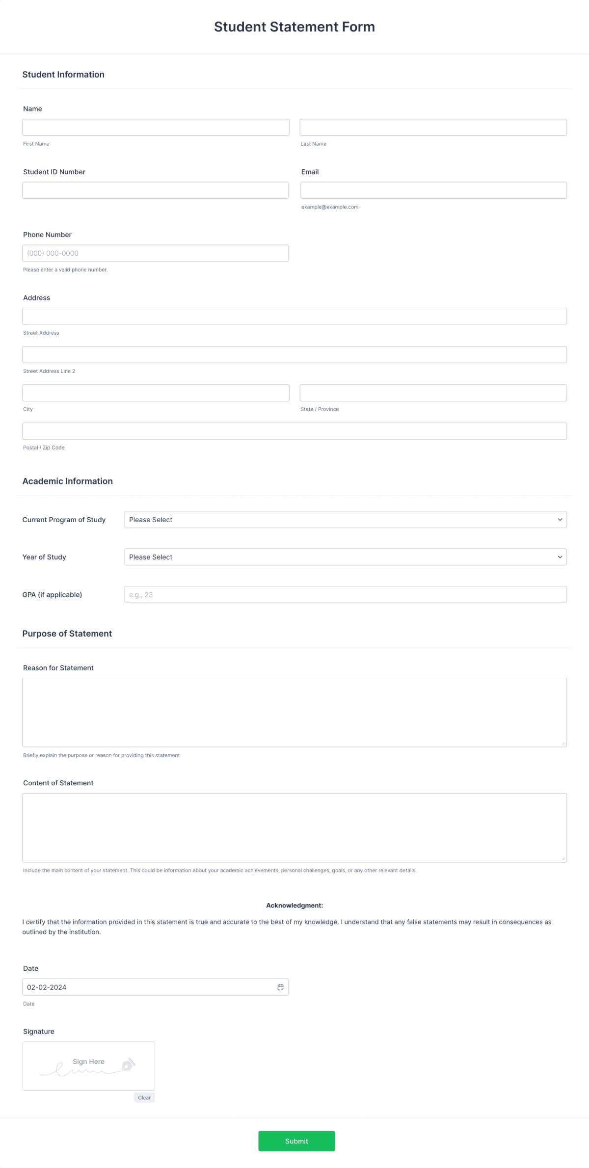 Student Statement Form Template | Jotform