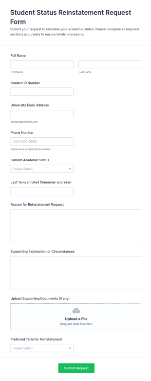 Student Status Reinstatement Request Form Template