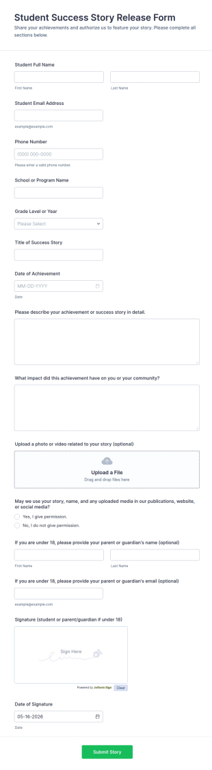 Student Success Story Release Form Template