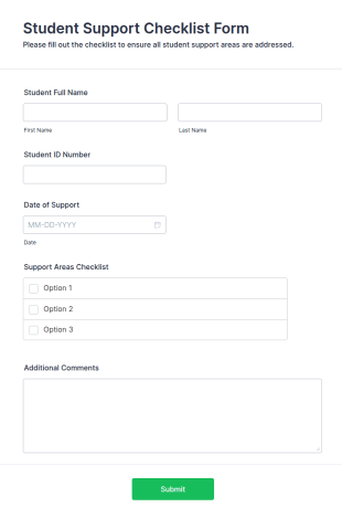 Student Support Checklist Form Template