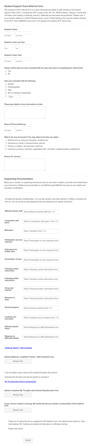 Student Support Team Referral Form Template