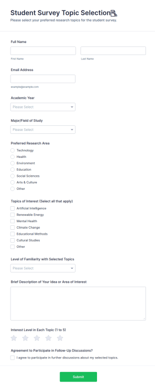 Student Survey Topic Selection📝 Form Template