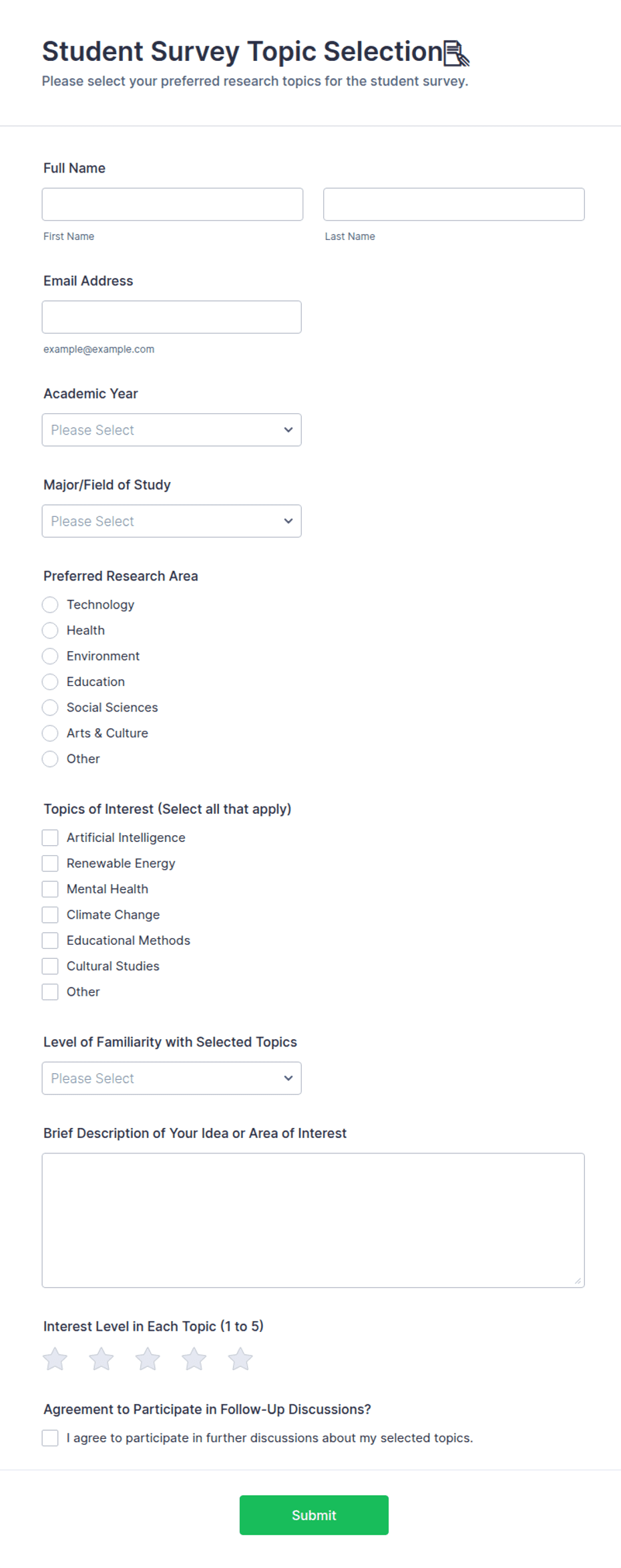 Student Survey Topic Selection📝 Form Template | Jotform