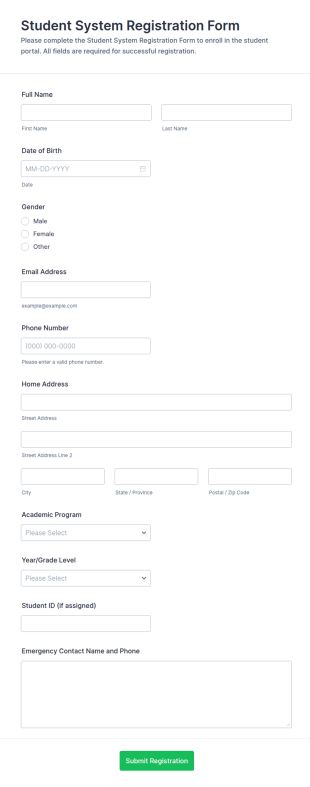 Student System Registration Form Template
