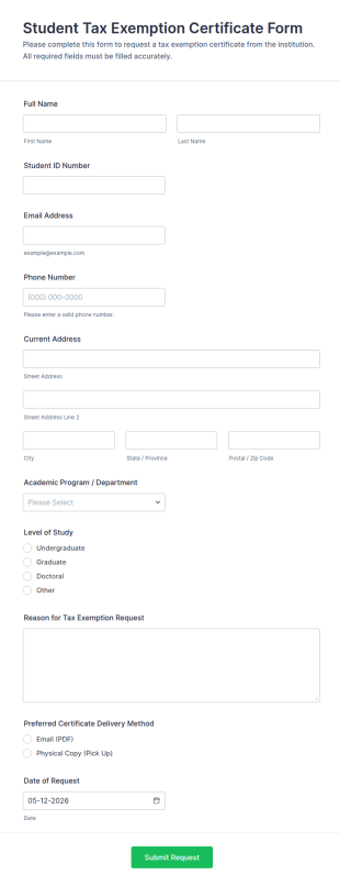 Student Tax Exemption Certificate Form Template