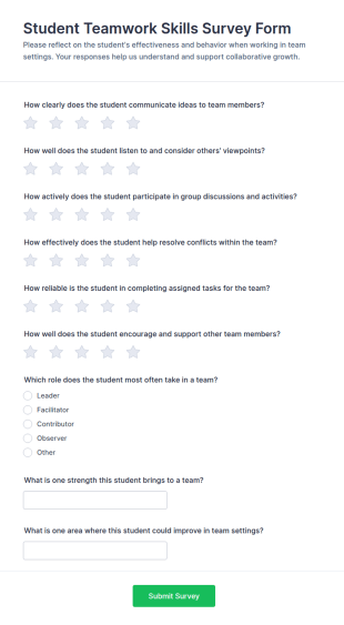 Student Teamwork Skills Survey Form Template