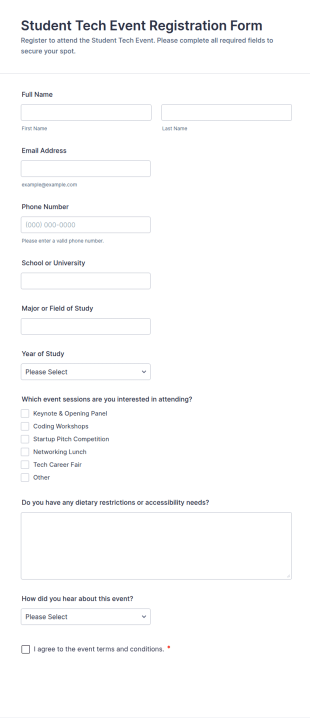 Student Tech Event Registration Form Template