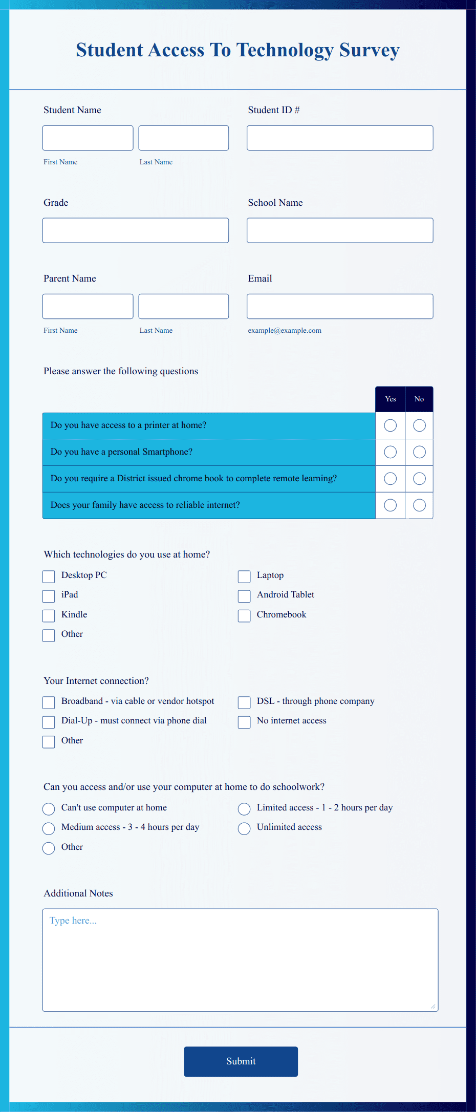 Student Technology Survey Form Template | Jotform