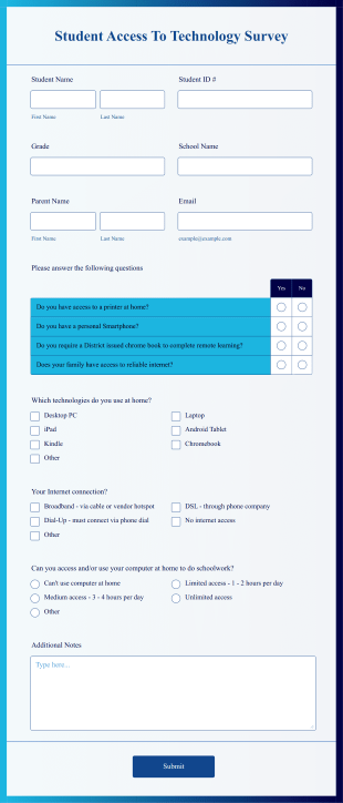 Student Technology Survey Form Template