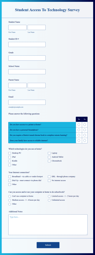 Student Technology Survey Form Template