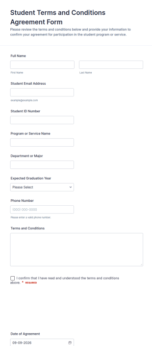 Student Terms And Conditions Agreement Form Template