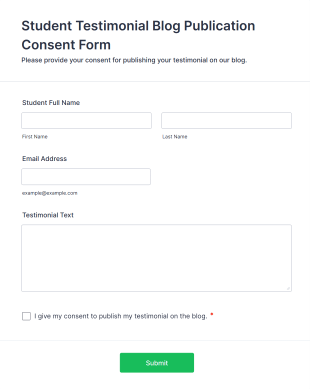 Student Testimonial Blog Publication Consent Form Template