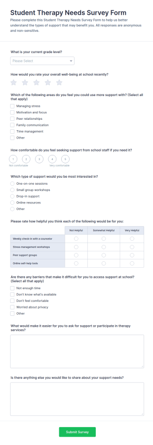 Student Therapy Needs Survey Form Template