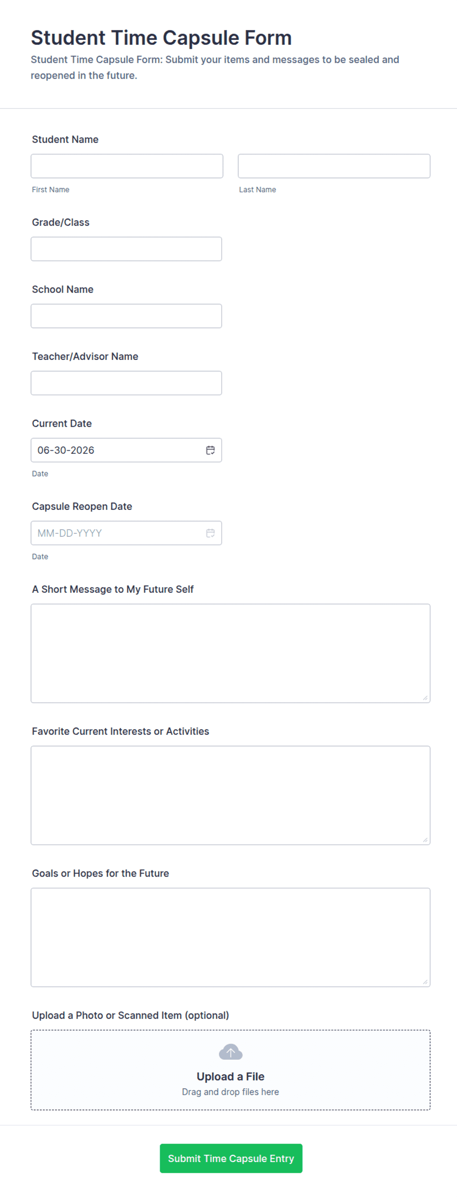 Student Time Capsule Form Template | Jotform