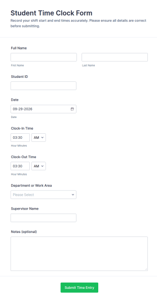 Student Time Clock Form Template