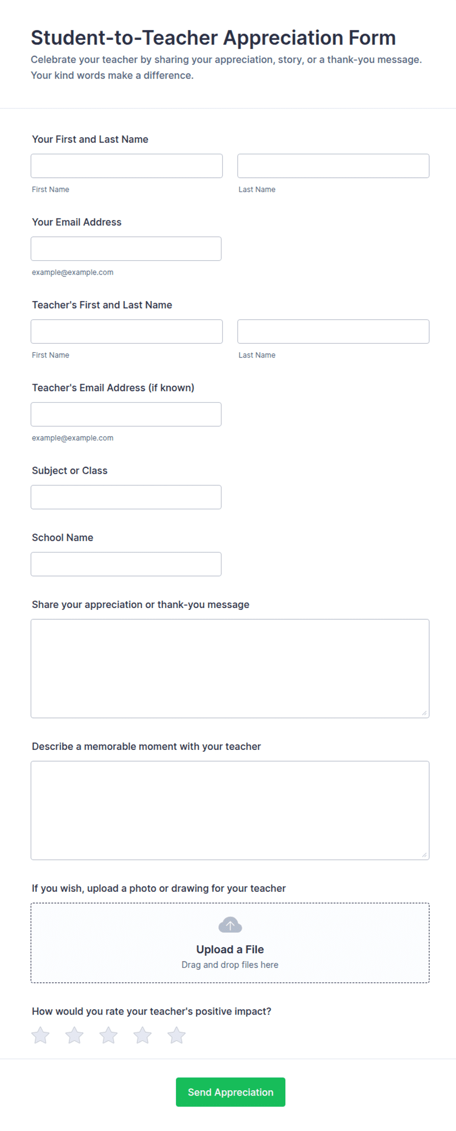 Student-to-Teacher Appreciation Form Template | Jotform