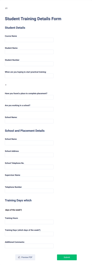 Student Training Details Form Template