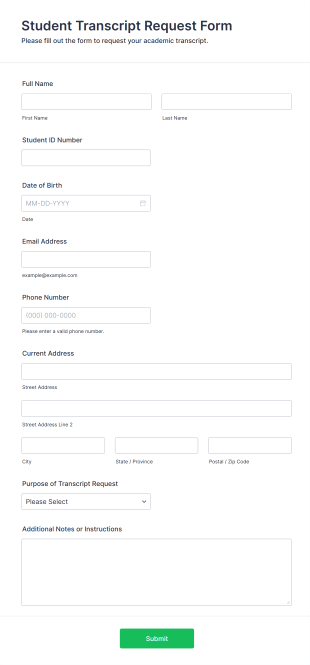 Student Transcript Request Form Form Template