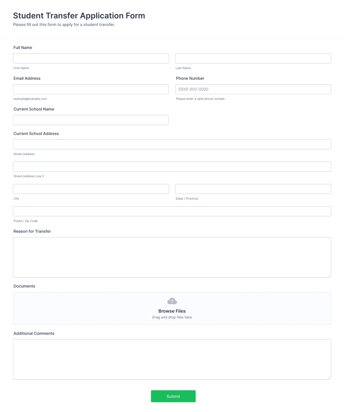 Student Transfer Application Form Template | Jotform