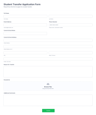 Student Transfer Application Form Template