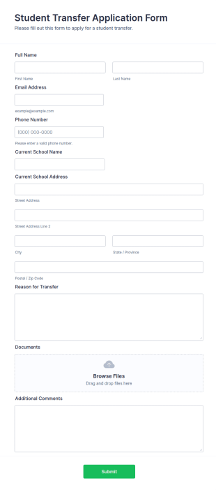 Student Transfer Application Form Template