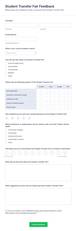 Student Transfer Fair Feedback Form Template