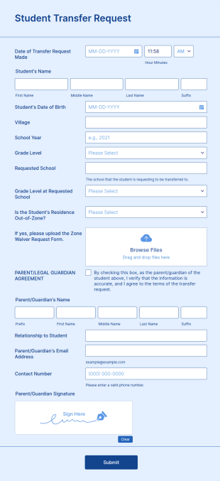 Student Transfer Request Form Template