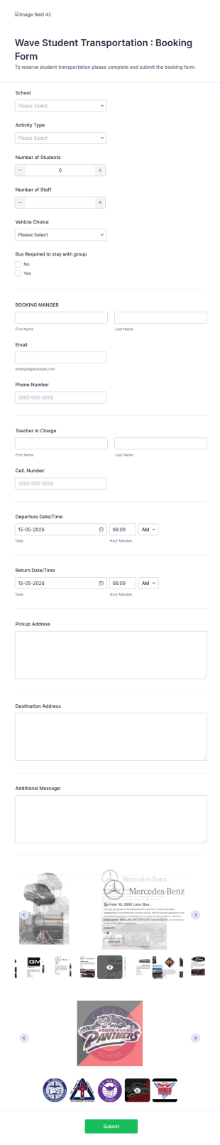 Student Transportation Booking Form Template