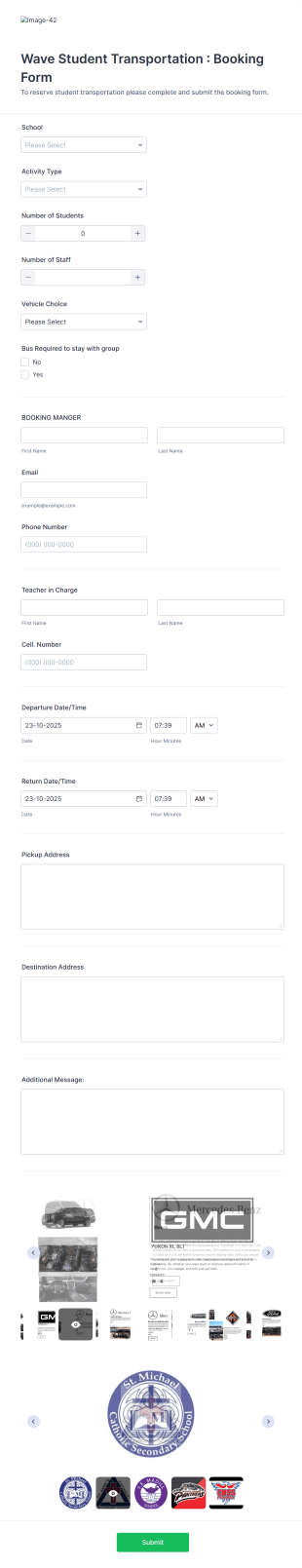 Student Transportation Booking Form Template