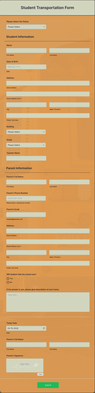 Student Transportation Form Template