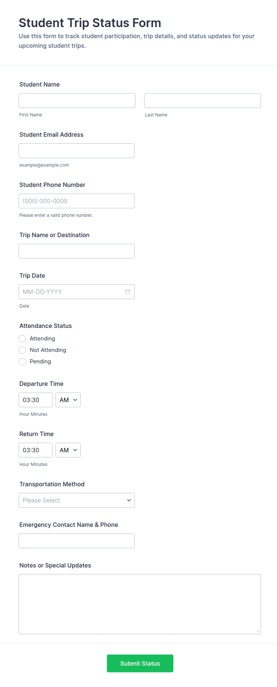 Student Trip Status Form Template | Jotform