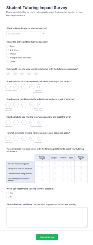 Student Tutoring Impact Survey Form Template