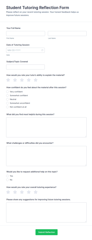 Student Tutoring Reflection Form Template