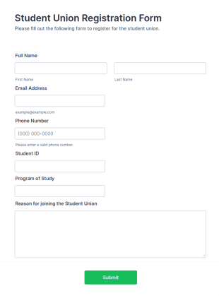 Student Union Registration Form Template