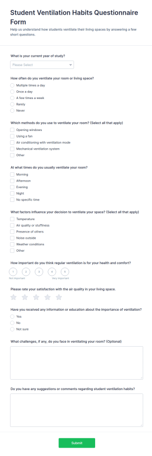 Student Ventilation Habits Questionnaire Form Template