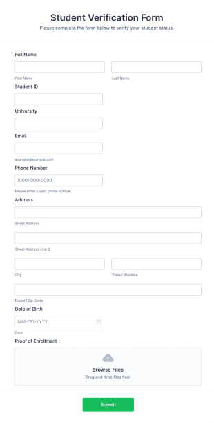 Student Verification Form Template