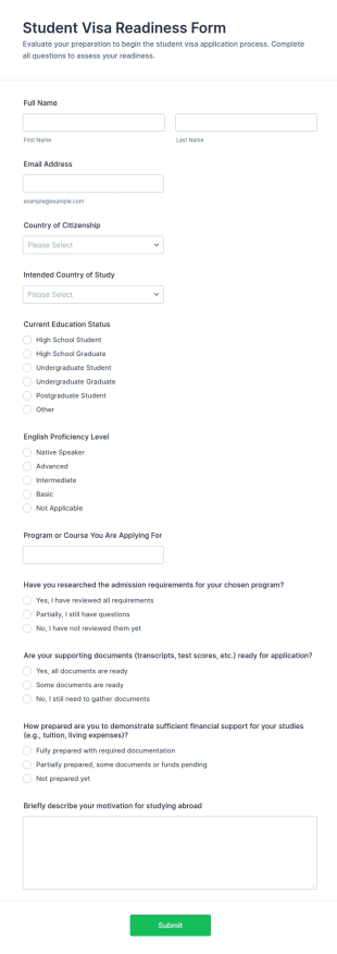 Student Visa Readiness Form Template