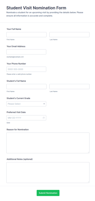 Student Visit Nomination Form Template