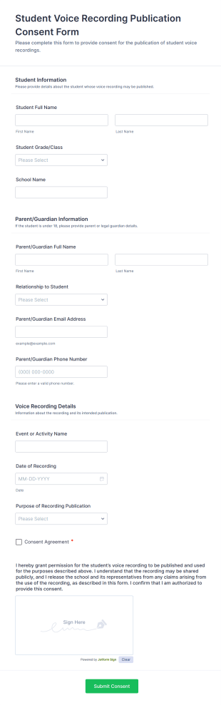 Student Voice Recording Publication Consent Form Template