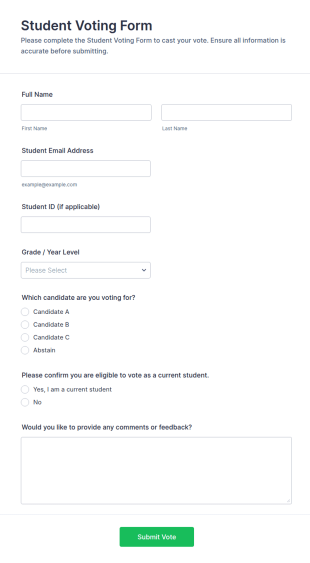 Student Voting Form Template