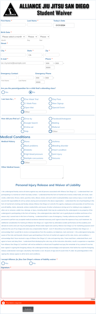 Student Waiver And Interview Form Template