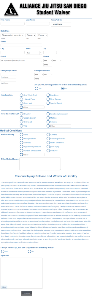 Student Waiver And Interview Form Template
