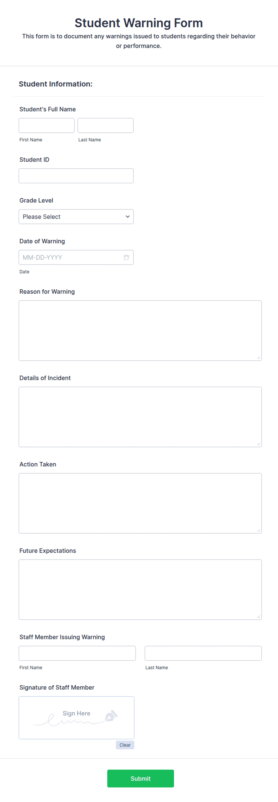 Student Warning Form Template | Jotform