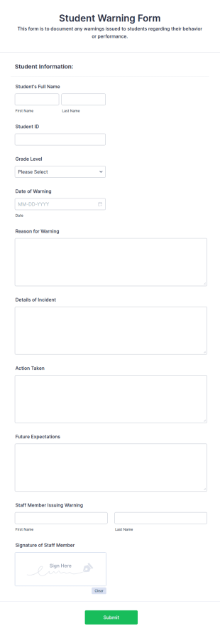 Student Warning Form Template